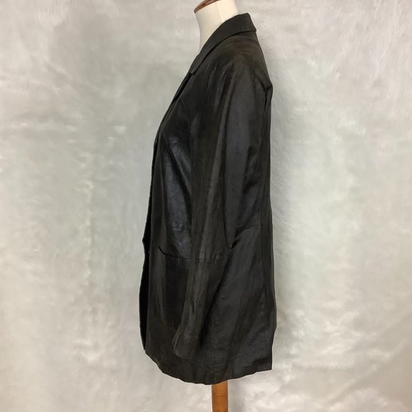 Vintage 90s Brown Snake Embossed Long Leather Coat 8 - Picture 3 of 11